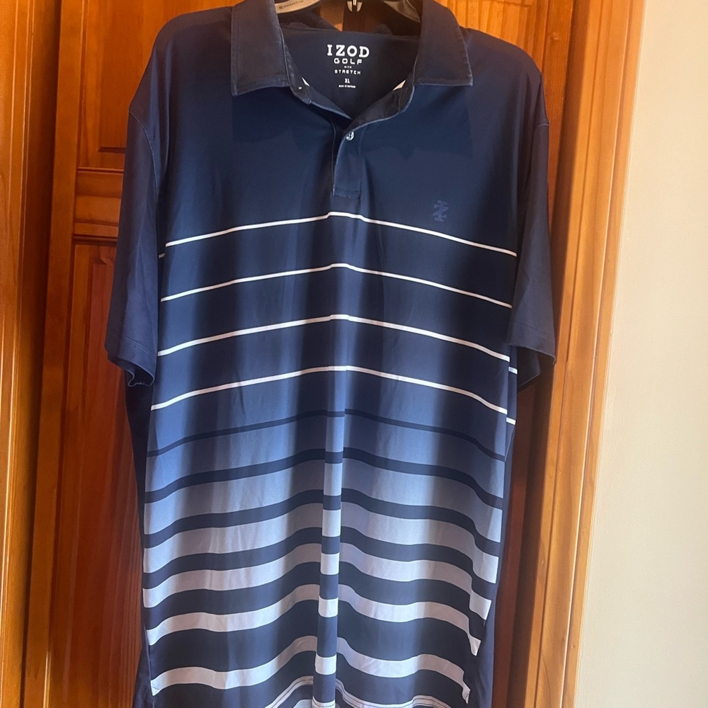 Izod Blue and White Striped Polo Golf Shirt